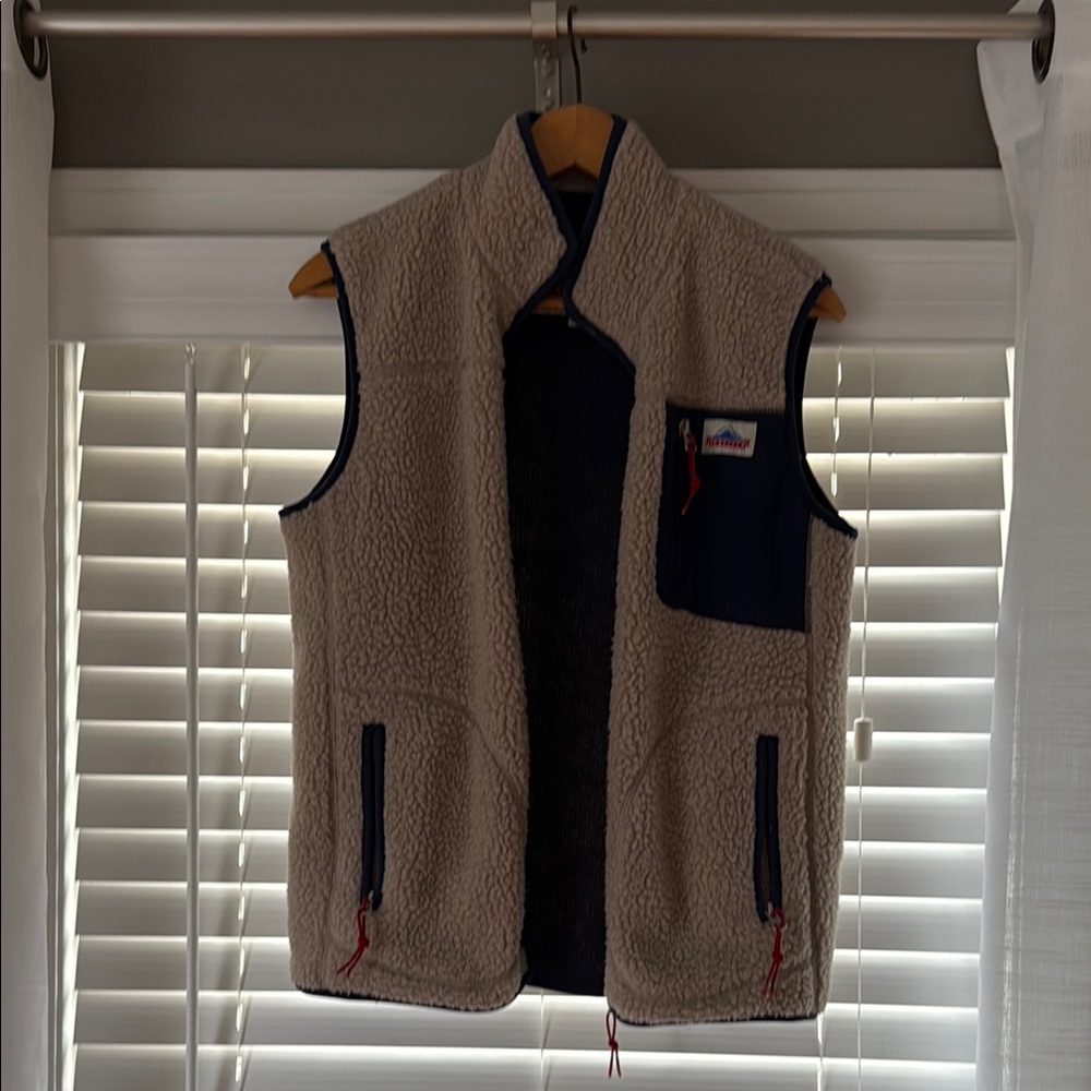 Penfield Tan and Blue Fleece Vest Casual Outdoor